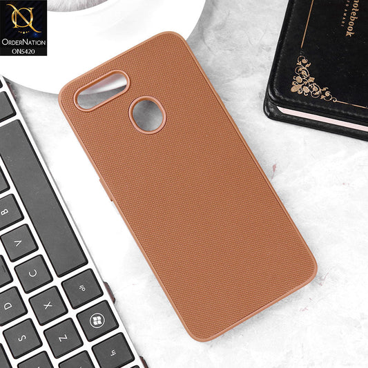 Oppo A7 Cover - Brown - New Dotted Leather Texture Soft Borders Case