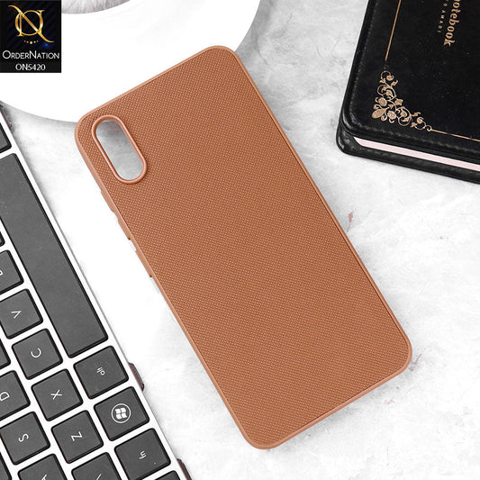 Vivo Y90 Cover - Brown - New Dotted Leather Texture Soft Borders Case