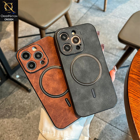 iPhone 11 Pro Cover - Dark Brown - New Luxury Matte Leather Magnetic MagSafe Wireless Charging Soft Case