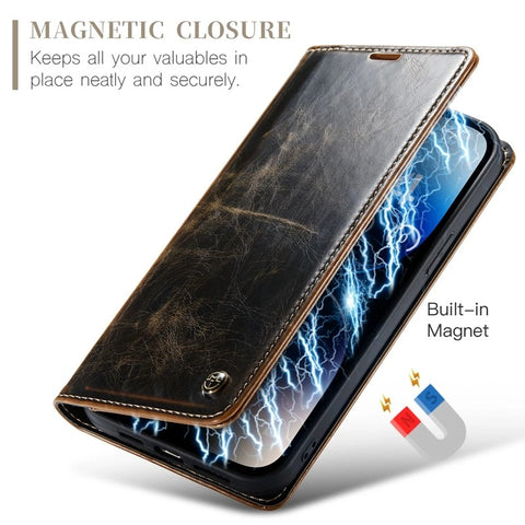 iPhone 15 Pro Cover - Brown - CaseMe Classic Leather Flip Book Card Slot Case