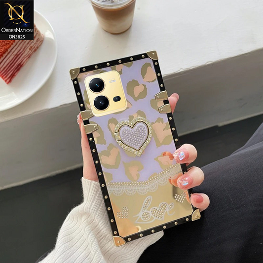 Vivo V25e Cover - Design3 - Heart Bling Diamond Glitter Soft TPU Trunk Case With Ring Holder