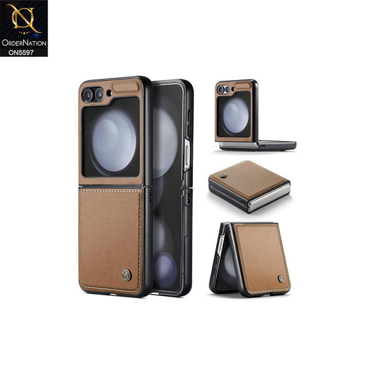 Samsung Galaxy Z Flip 5 5G Cover - Brown -  CaseMe Premium Wallet Case with RFID Blocking & Kickstand Black