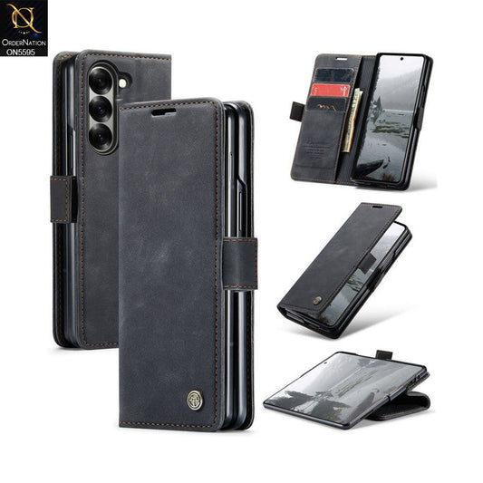 Samsung Galaxy Z Fold 5 5G Cover - Black -  CaseMe Premium High Quality Wallet Magnetic Suede Leather Case