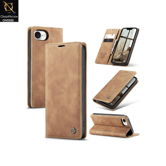 iPhone 16e Cover - Brown -  CaseMe Premium High Quality Wallet Magnetic Suede Leather Case