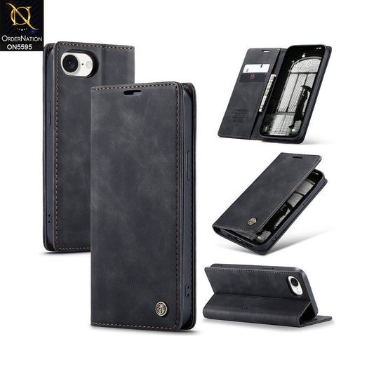 iPhone 16e Cover - Black -  CaseMe Premium High Quality Wallet Magnetic Suede Leather Case