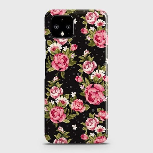 Google Pixel 4 Cover - Trendy Pink Rose Vintage Flowers Printed Hard Case with Life Time Colors Guarantee (Fast Delivery)