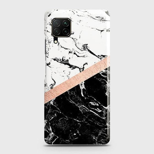 Huawei P40 Lite Cover - Black & White Marble With Chic RoseGold Strip Case with Life Time Colors Guarantee B (38) 1 ( Fast Delivery )