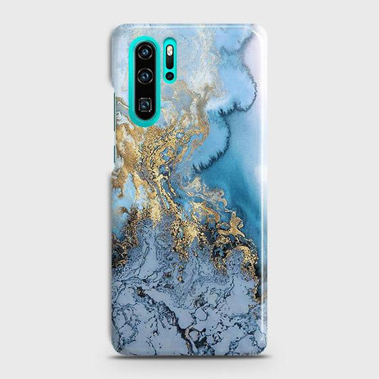 Huawei P30 Pro Cover - Trendy Golden & Blue Ocean Marble Printed Hard Case with Life Time Colors Guarantee ( Fast Delivery )