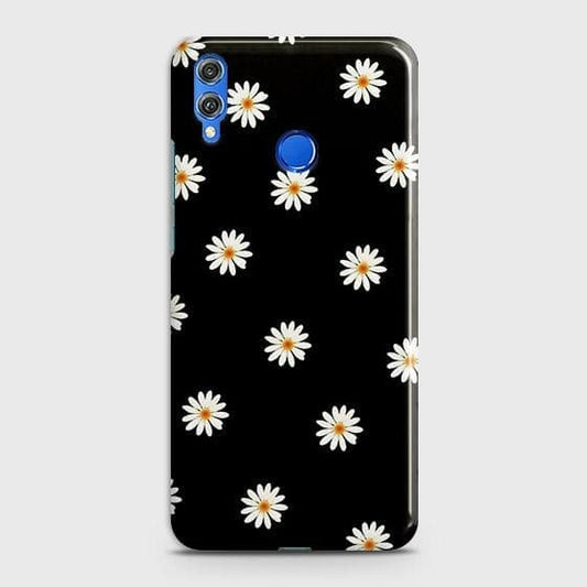 Huawei P smart 2019 Cover - Matte Finish - White Bloom Flowers with Black Background Printed Hard Case with Life Time Colors Guarantee ( Fast Delivery )