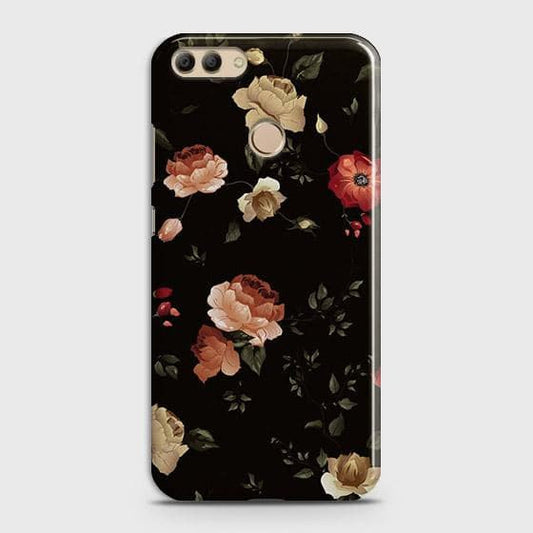 Huawei Y9 2018 Cover - Matte Finish - Dark Rose Vintage Flowers Printed Hard Case with Life Time Colors Guarantee ( Fast Delivery )