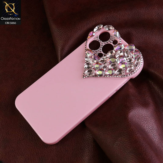 iPhone 13 Pro Max Cover - Light Pink - Bling Rhinestones 3D Heart Candy Colour Shiny Soft TPU Case