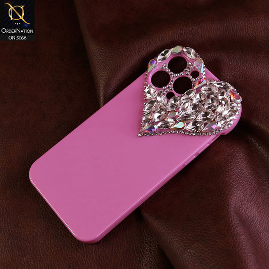 iPhone 13 Pro Max Cover - Dark Pink - Bling Rhinestones 3D Heart Candy Colour Shiny Soft TPU Case
