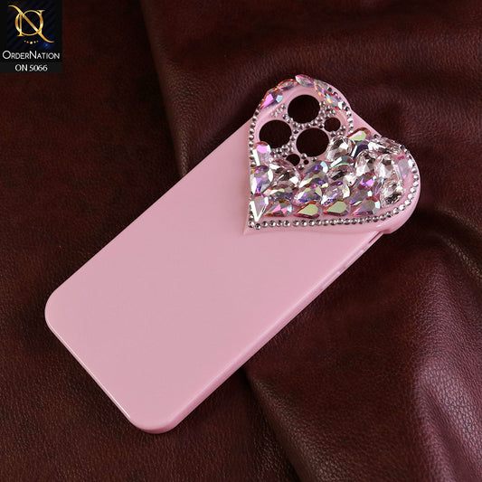 iPhone 12 Pro Max Cover - Light Pink - Bling Rhinestones 3D Heart Candy Colour Shiny Soft TPU Case