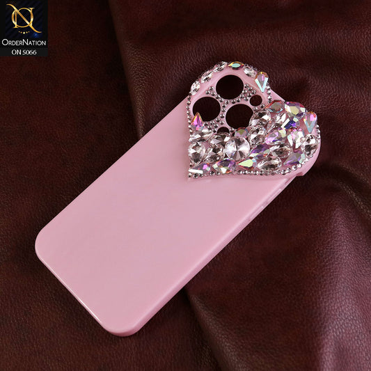 iPhone 14 Pro Max Cover - Light Pink - Bling Rhinestones 3D Heart Candy Colour Shiny Soft TPU Case