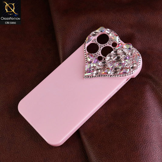 iPhone 15 Pro Max Cover - Light Pink - Bling Rhinestones 3D Heart Candy Colour Shiny Soft TPU Case