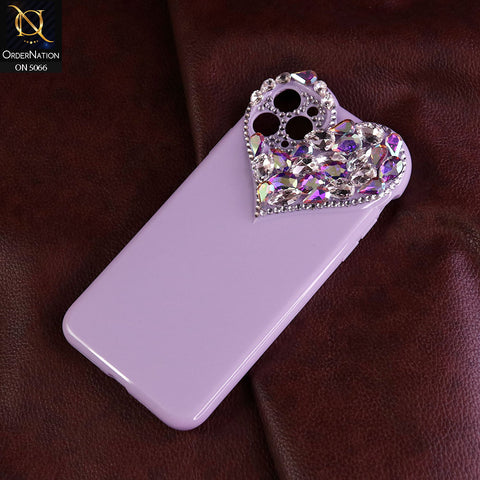iPhone 11 Pro Max Cover - Purple - Bling Rhinestones 3D Heart Candy Colour Shiny Soft TPU Case