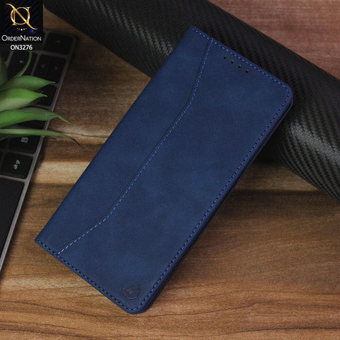 Samsung Galaxy M22 Cover - Blue - ONation Business Flip Series - Premium Magnetic Leather Wallet Flip book Card Slots Soft Case