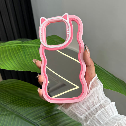 Itel P55 4G Cover - Pink - Cute 3D Cartoon Soft Silicone Mirror Case