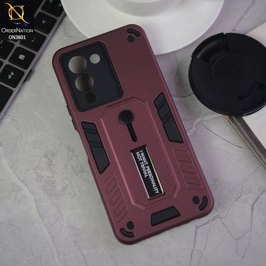 Infinix Note 12 G96 Cover - Burgundy - Hybrid Stylish Slide Finger Grip With Metal Kickstand Soft Borders Case