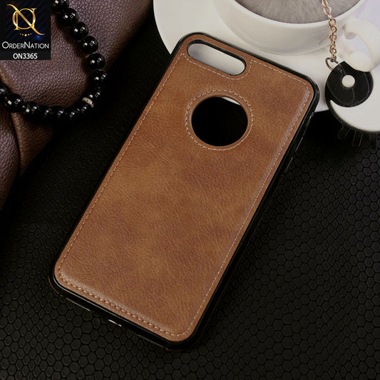 iPhone 8 Plus / 7 Plus Cover - Brown - Vintage Luxury Business Style TPU Leather Stitching Logo Hole Soft Case