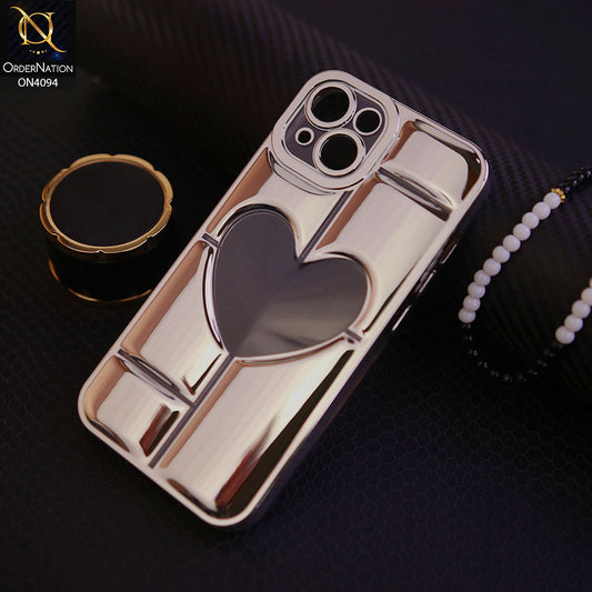 iPhone 14 - Silver -  Electroplating 3D Hollow Love Heart Soft Case