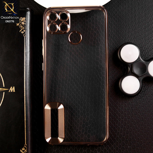 Realme C25Y Cover - Golden -  Electroplating Borders Logo Hole Camera Lens Protection Soft Silicone Case