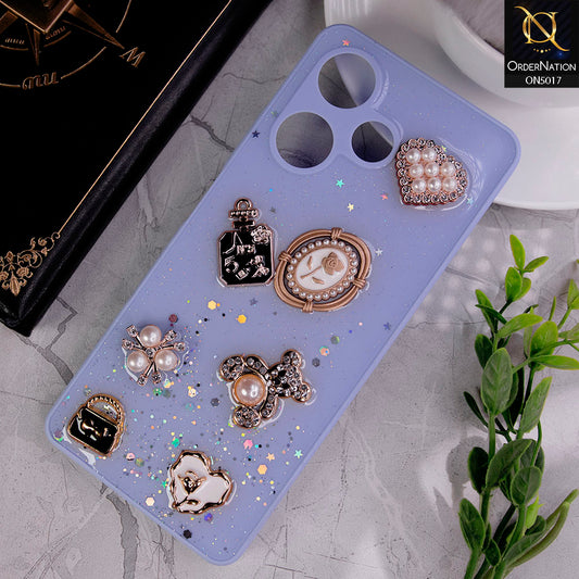 Infinix Hot 30 Cover - Purple -  New Bling Bling Sparkle 3D Flowers Shiny Glitter Texture Protective Case