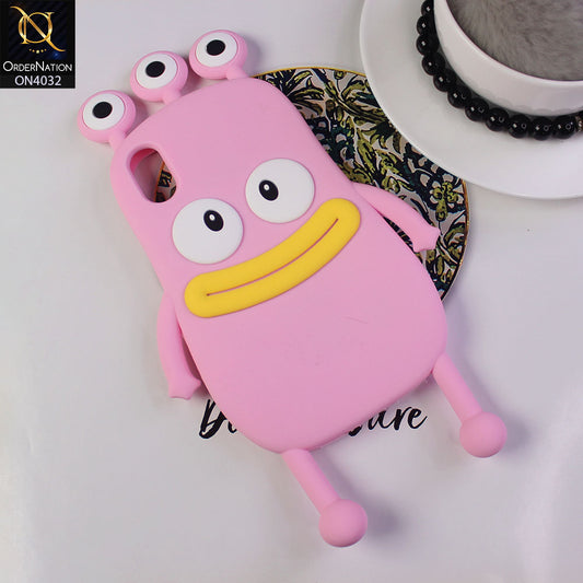 iPhone XS / X Cover - Pink - 3D Cartoon Big Eyes Sausage Mouth Protective Soft Silicone Back Cover Case