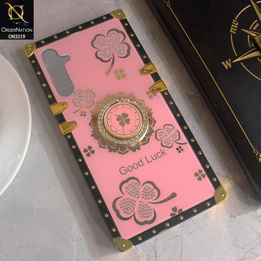 Samsung Galaxy A34 5G Cover - Pink - Square Bling Diamond Glitter Soft TPU Trunk Case with Ring Holder