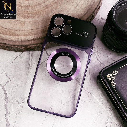 iPhone 14 Pro Max Cover  - Purple - New Trendy Colour Soft Borders Transparent Back With Electroplating Ring Camera protection Case