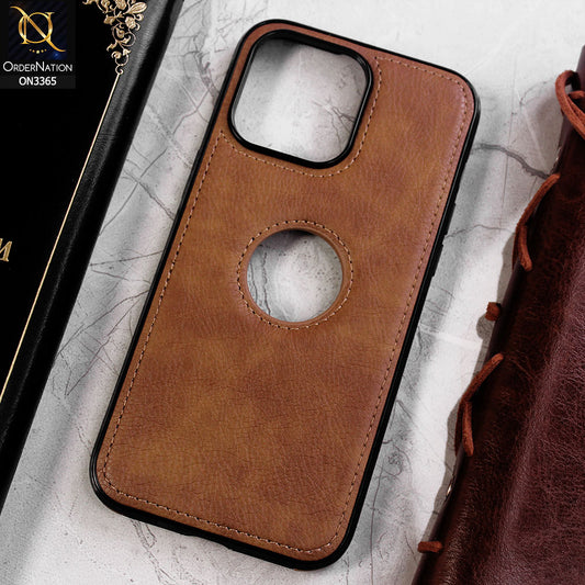 iPhone 15 Pro Max Cover - Brown - Vintage Luxury Business Style TPU Leather Stitching Logo Hole Soft Case