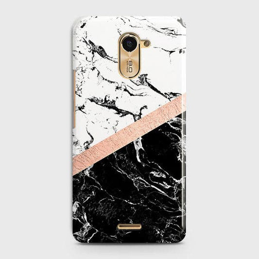 Infinix Hot 4 / Hot 4 Pro Cover - Black & White Marble With Chic RoseGold Strip Case with Life Time Colors Guarantee b51 ( Fast Delivery )