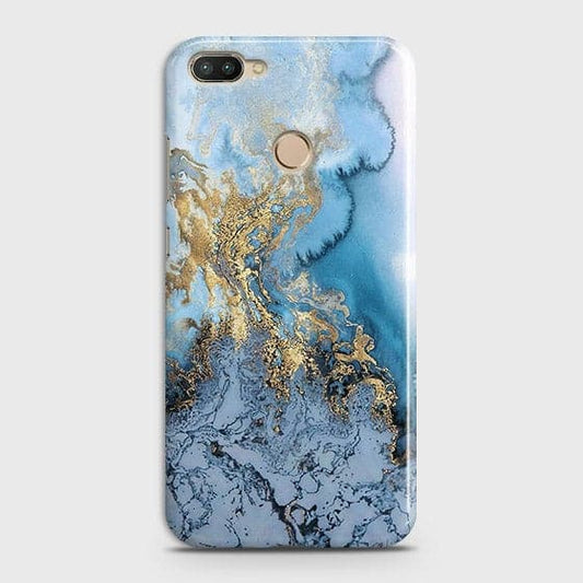 Infinix Hot 6 Pro - Trendy Golden & Blue Ocean Marble Printed Hard Case with Life Time Colors Guarantee ( Fast Delivery )
