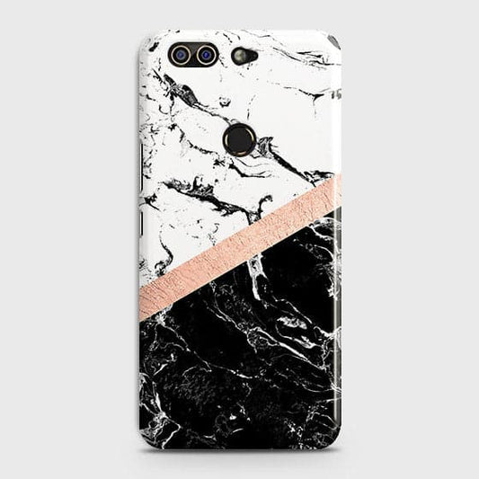 Infinix Zero 5 Pro Cover - Black & White Marble With Chic RoseGold Strip Case with Life Time Colors Guarantee