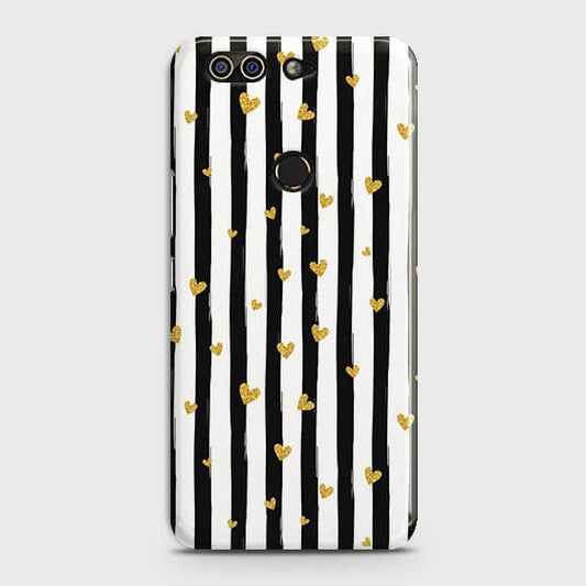 Infinix Zero 5 Pro Cover - Trendy Black & White Lining With Golden Hearts Printed Hard Case with Life Time Colors Guarantee