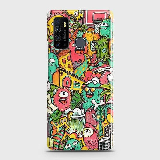 Infinix Hot 9 Pro Cover - Matte Finish - Candy Colors Trendy Sticker Collage Printed Hard Case with Life Time Colors Guarantee ( Fast Delivery )