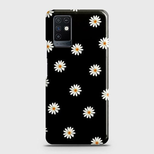 Infinix Note 10 Cover - Matte Finish - White Bloom Flowers with Black Background Printed Hard Case with Life Time Colors Guarantee (Fast Delivery)