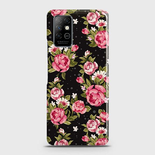 Infinix Note 8 Cover - Trendy Pink Rose Vintage Flowers Printed Hard Case with Life Time Colors Guarantee (Fast Delivery)