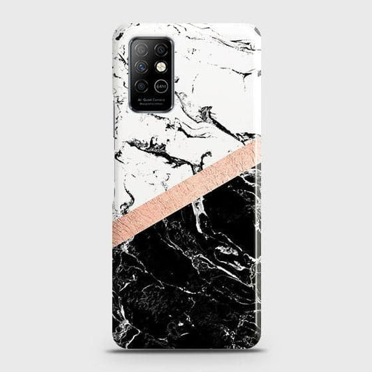 Infinix Note 8 Cover - Black & White Marble With Chic RoseGold Strip Case with Life Time Colors Guarantee (Fast Delivery)