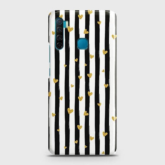 Infinix S5 Cover - Trendy Black & White Lining With Golden Hearts Printed Hard Case with Life Time Colors Guarantee(1b27) ( Fast Delivery )