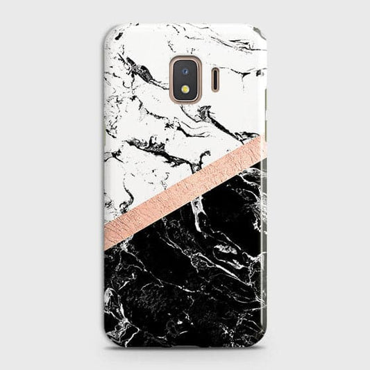 Samsung Galaxy J2 Core 2018 Cover - Black & White Marble With Chic RoseGold Strip Case with Life Time Colors Guarantee (Fast Delivery)