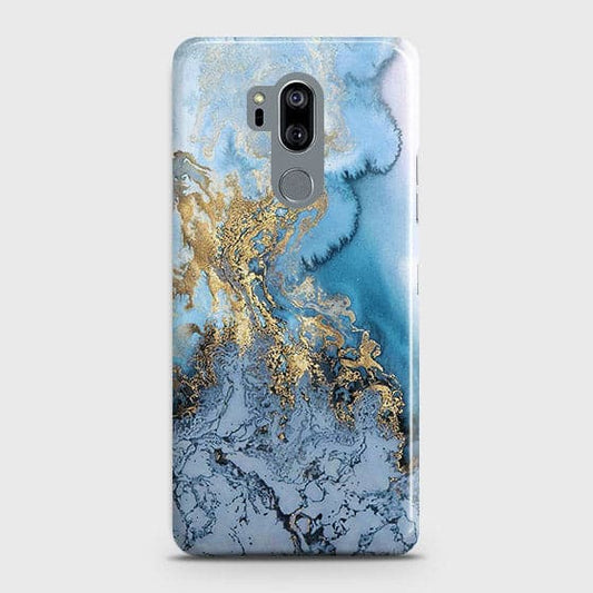 LG G7 ThinQ - Trendy Golden & Blue Ocean Marble Printed Hard Case with Life Time Colors Guarantee (Fast Delivery)