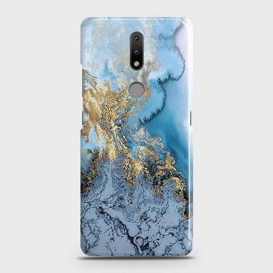 Nokia 2.4 Cover - Trendy Golden & Blue Ocean Marble Printed Hard Case with Life Time Colors Guarantee ( Fast Delivery )