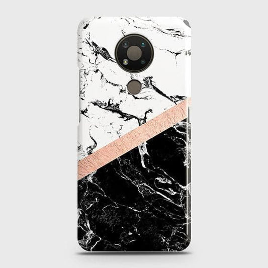Nokia 3.4 Cover - Black & White Marble With Chic RoseGold Strip Case with Life Time Colors Guarantee (Fast Delivery)