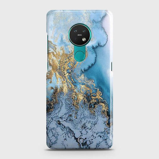 Nokia 7.2 Cover - Trendy Golden & Blue Ocean Marble Printed Hard Case with Life Time Colors Guarantee (Fast Delivery)