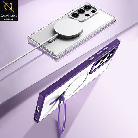 Samsung Galaxy S23 Ultra 5G Cover - Purple - New Translucent Alloy Bracket Magnatic Holder Magsafe Soft Borders Shell Case