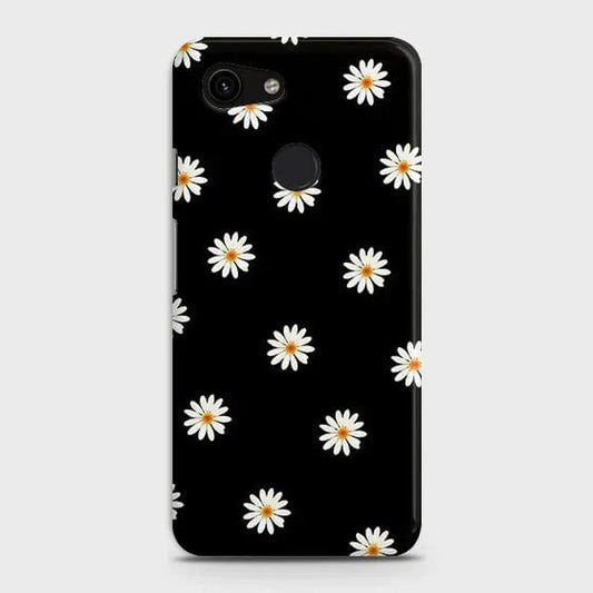 Google Pixel 3a XL Cover - Matte Finish - White Bloom Flowers with Black Background Printed Hard Case with Life Time Colors Guarantee (Fast Delivery)