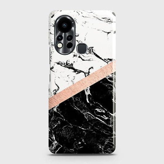 Infinix Hot 11s Cover - Black & White Marble With Chic RoseGold Strip Case with Life Time Colors Guarantee ( Fast Delivery )