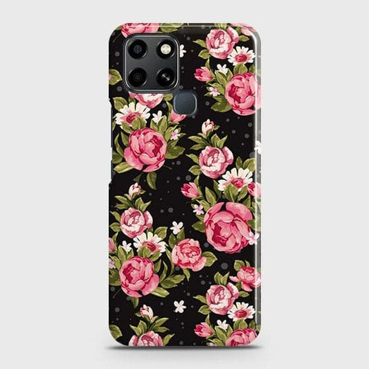 Infinix Smart 6 Cover - Trendy Pink Rose Vintage Flowers Printed Hard Case with Life Time Colors Guarantee (Fast Delivery)