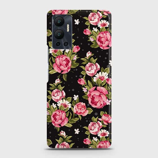 Infinix Hot 12 Cover - Trendy Pink Rose Vintage Flowers Printed Hard Case with Life Time Colors Guarantee (Fast Delivery)